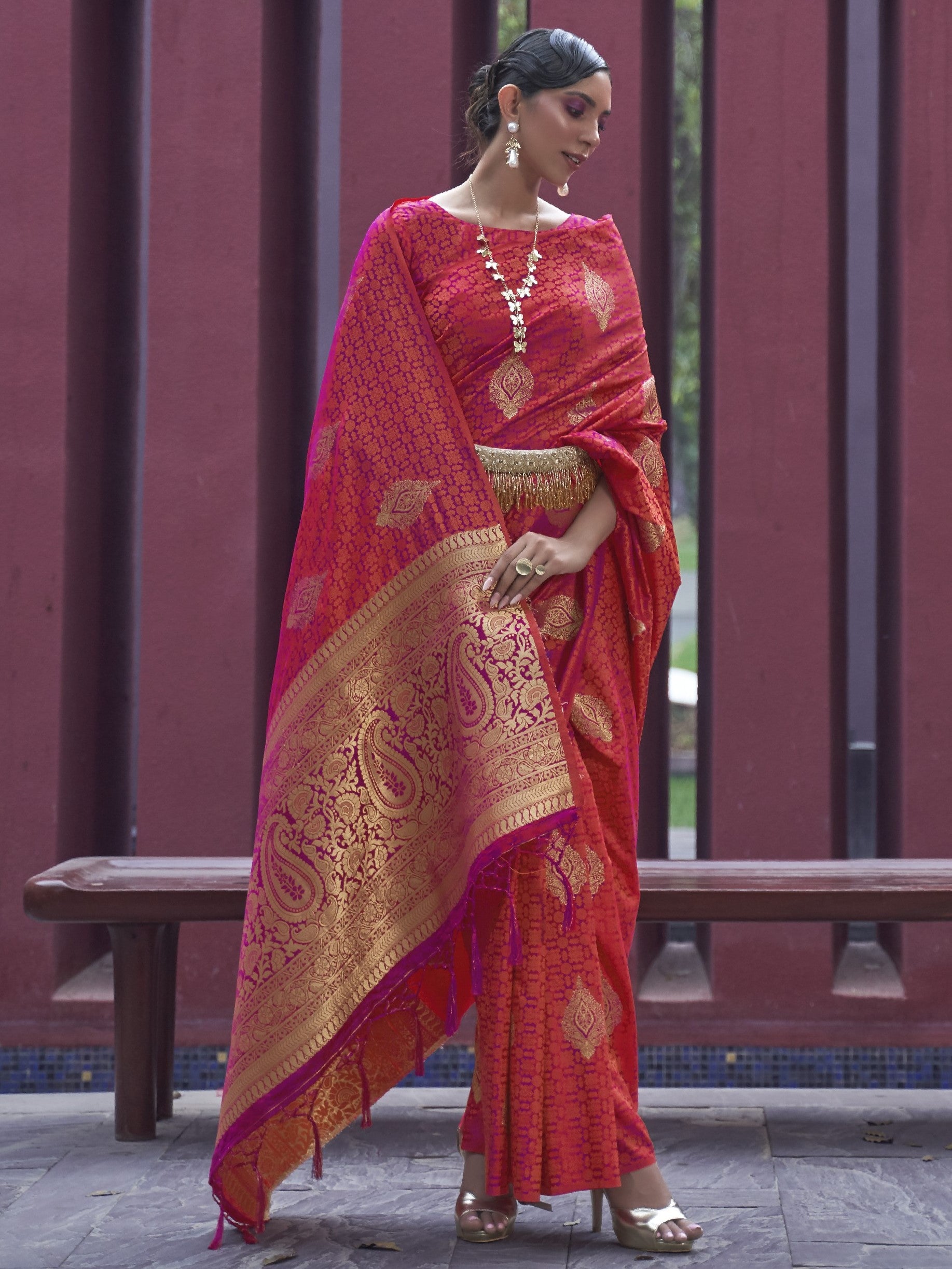 brink pink banarasee silk sarees