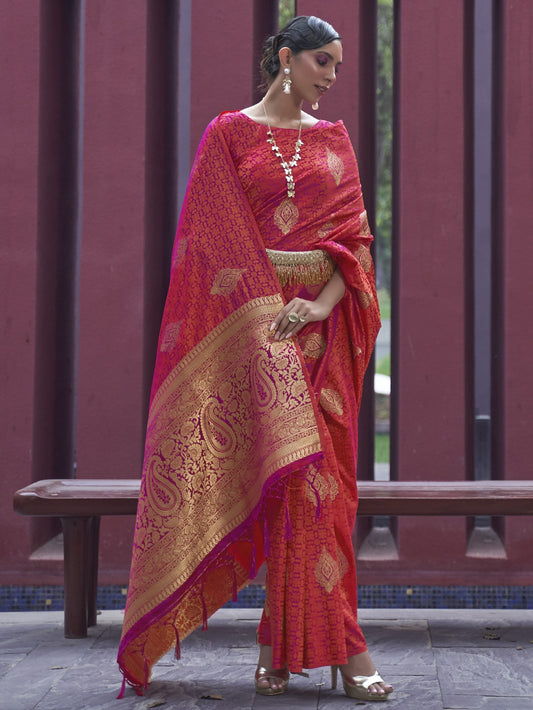 brink pink banarasee silk sarees