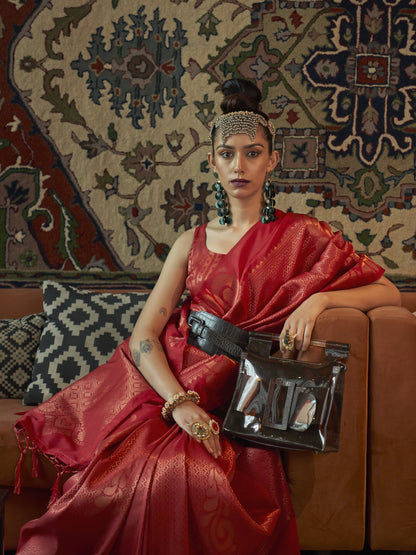 Imperial Red Woven Banarasi Saree