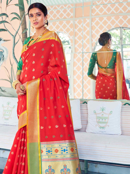 Chili Red Paithani Saree
