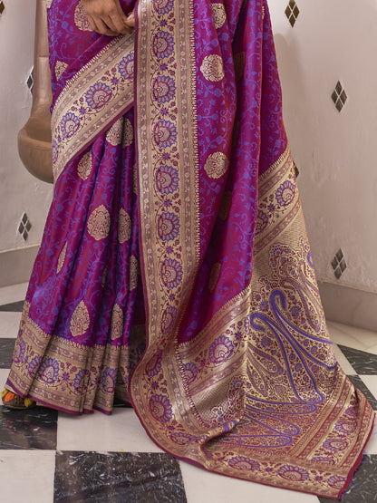 Daffodil Purple Satin Silk Banarasi Saree