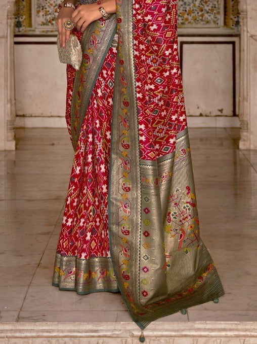 Deep Red Patola Paithani Silk Saree