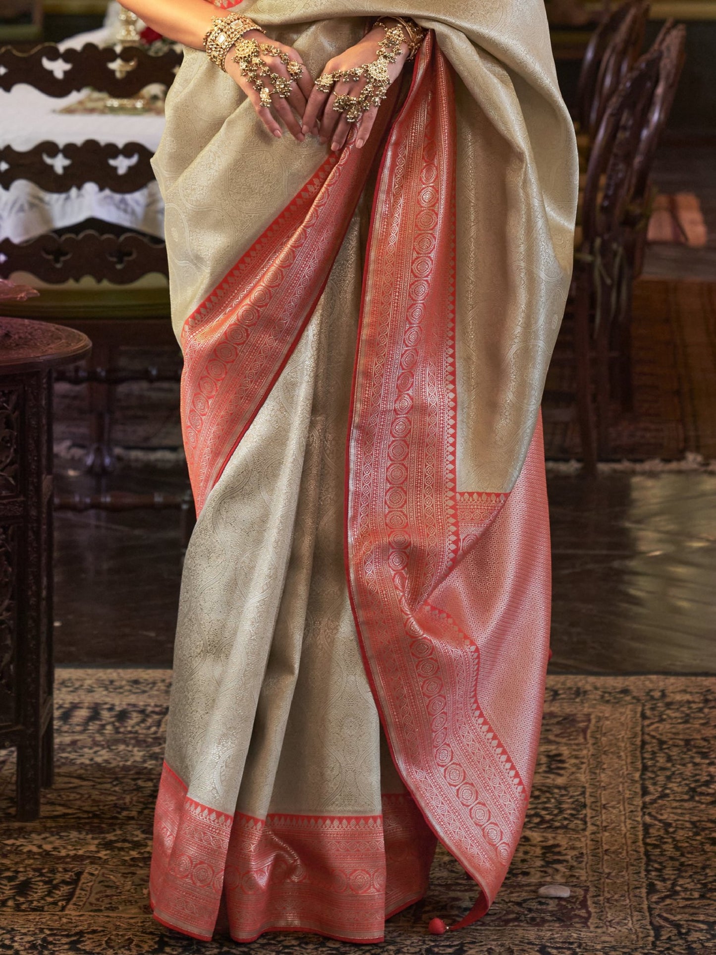 Ivory White Kanjivaram Saree