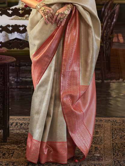 Ivory White Kanjivaram Saree