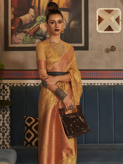 Golden Yellow Tissue Silk Saree