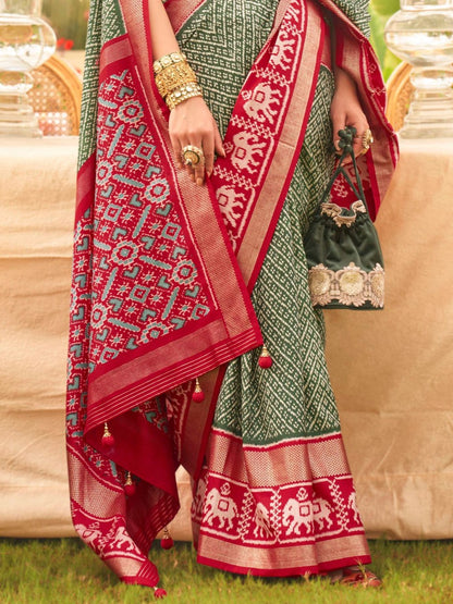 Deep Green and Maroon Patola Saree