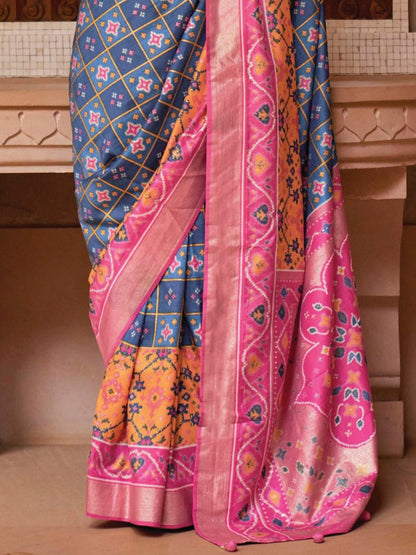 Neon Blue Patola Saree
