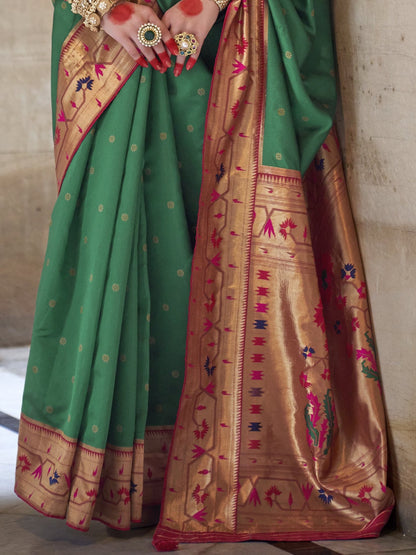 Pine Green Woven Paithani Saree