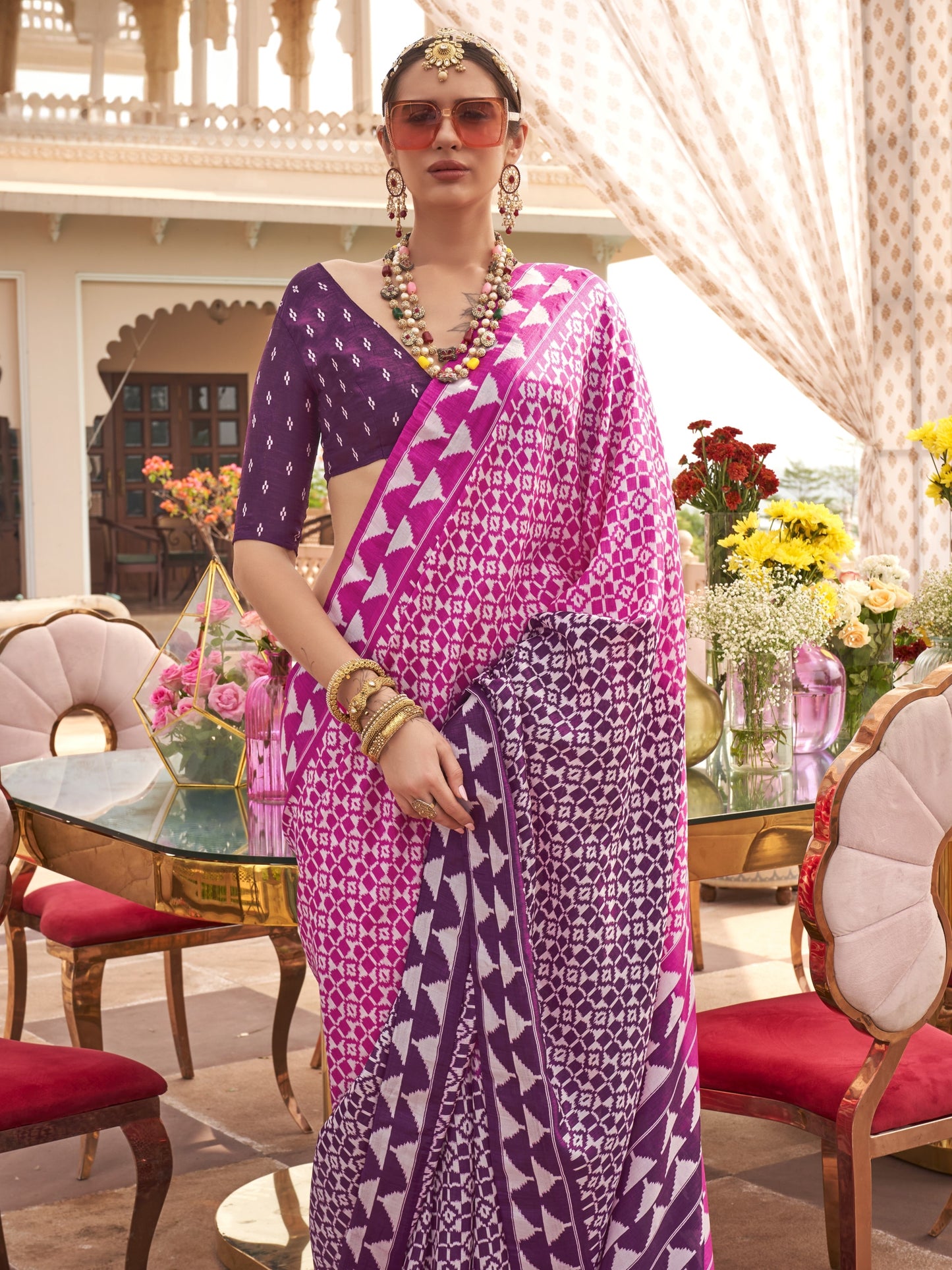 Blush Pink Printed Patola Silk Saree