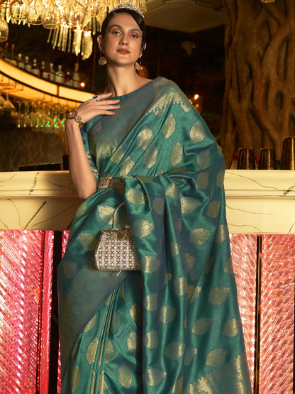 Pine Green Woven Banarasi Saree