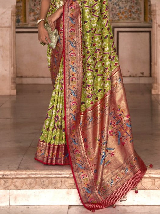 Apple Green Patola Paithani Silk Saree