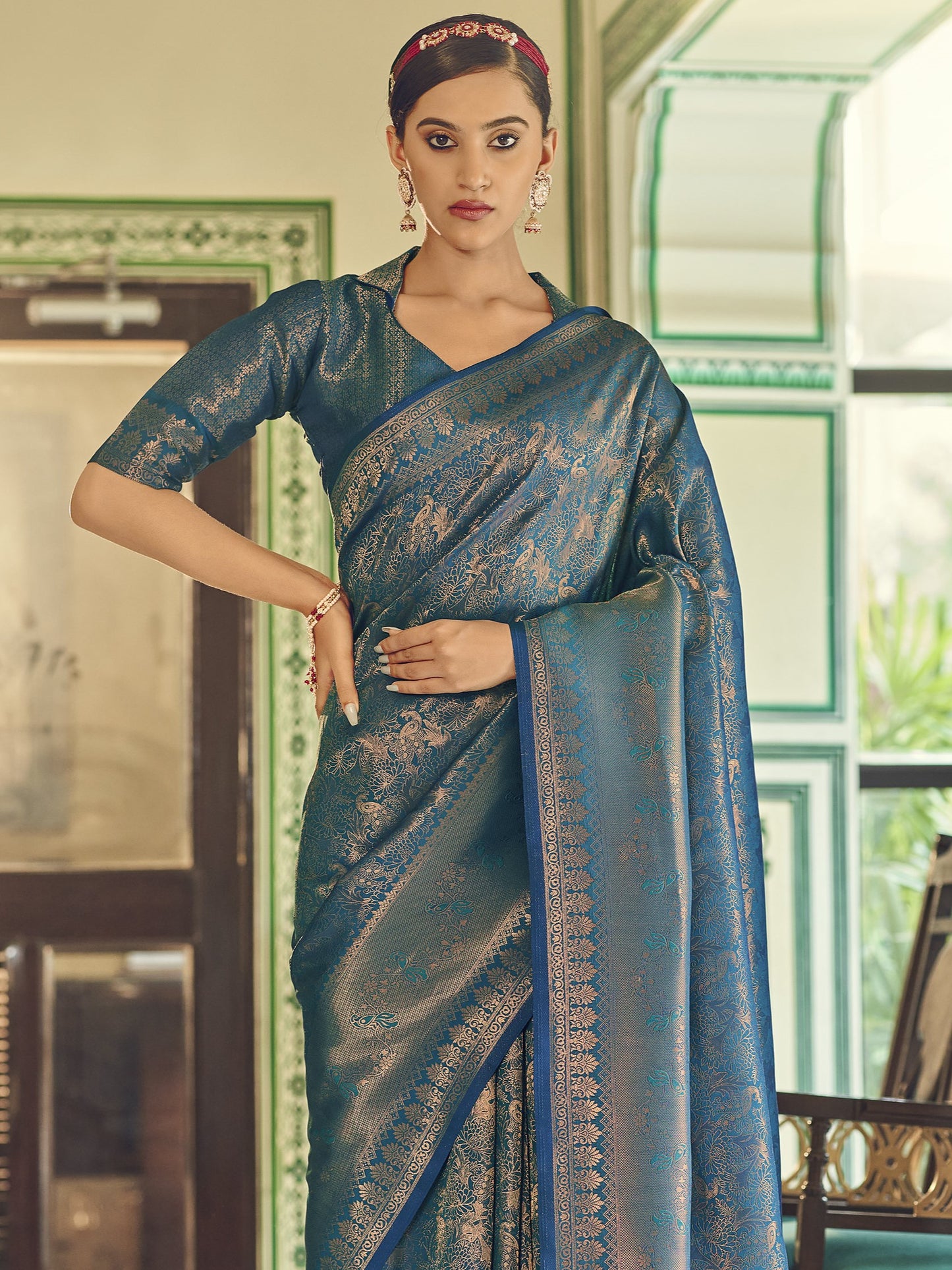 French Blue Kanjivaram Saree