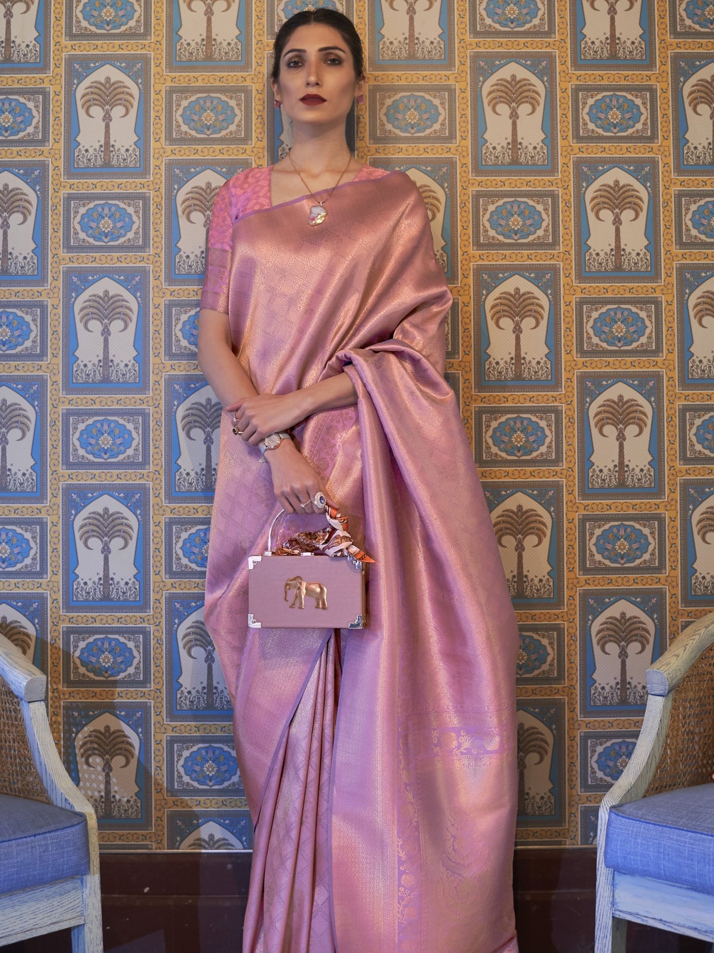 Shiny Lilac Kanjivaram Saree