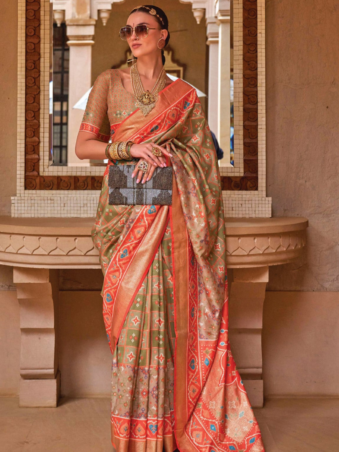 Sage Green Patola Saree