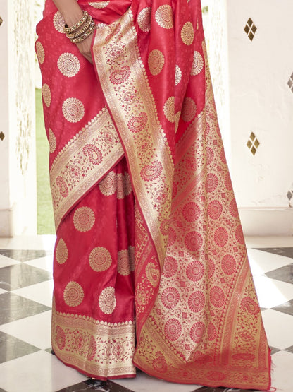 Blush Pink Satin Silk Banarasi Saree