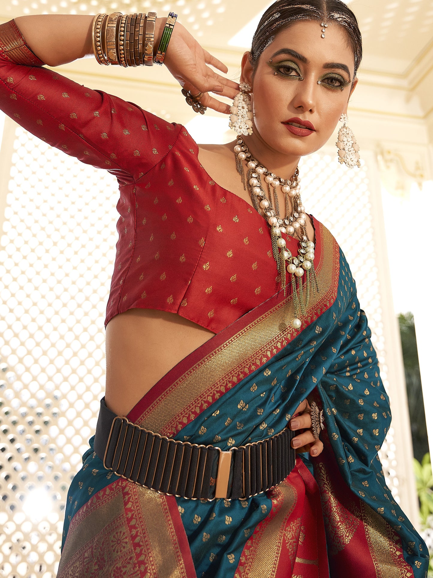 Vivid Blue Woven Banarasi Soft Silk Saree