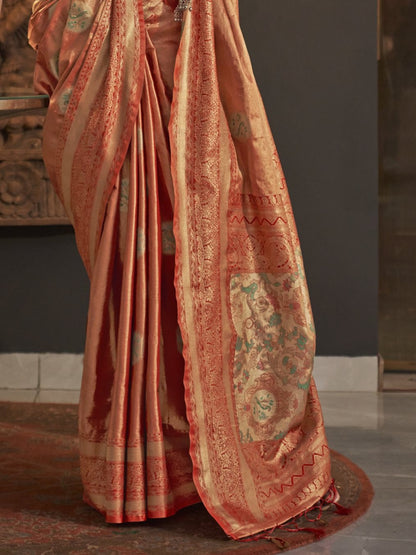 Ginger Orange Woven Banarasi Saree