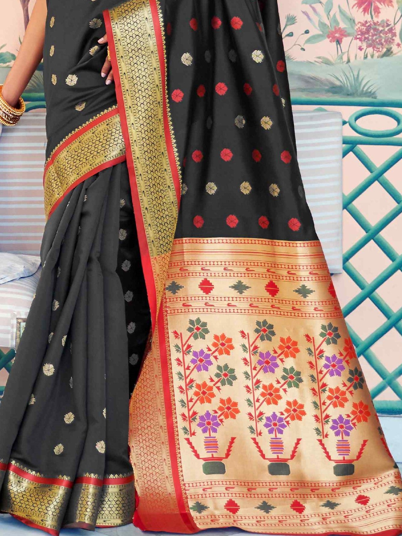 Midnight Black Paithani Saree