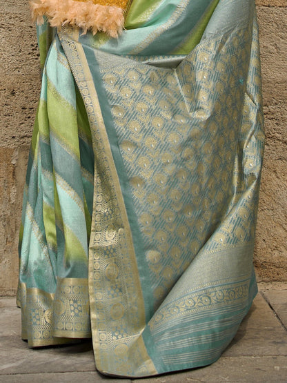 Gray with Multicolor Banarasi Print Soft Silk Saree
