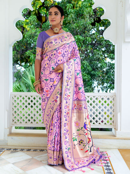 Pink & Lavender Woven Patola Paithani Silk Saree