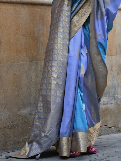 Dusty Lavender Banarasi Print Soft Silk Saree