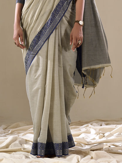 Ash Gray Handloom Cotton Saree