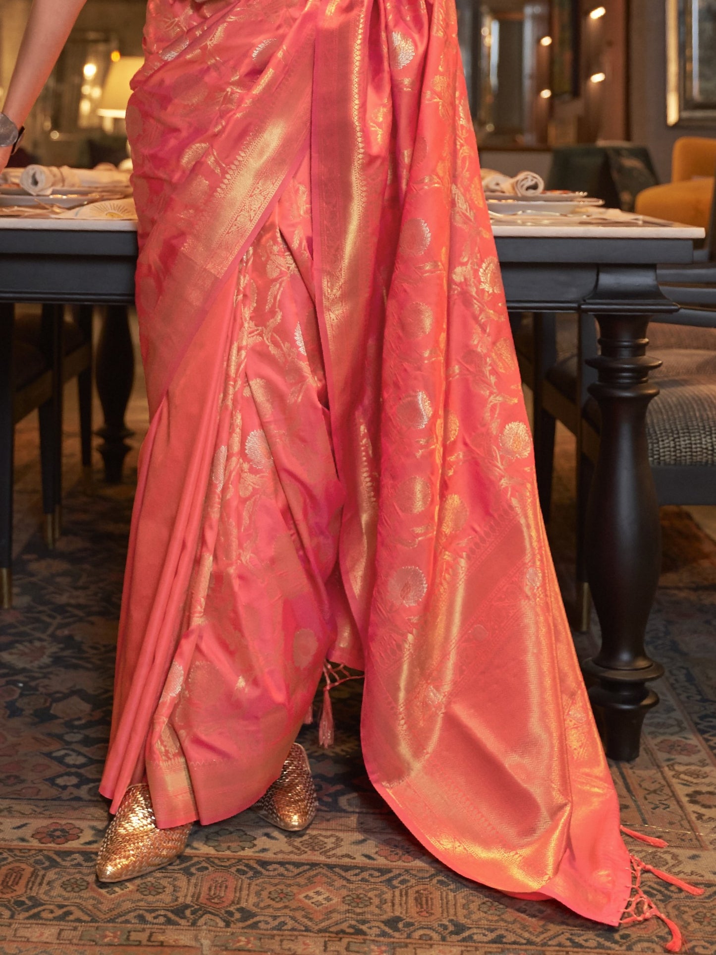 Rose Pink Woven Banarasi Saree