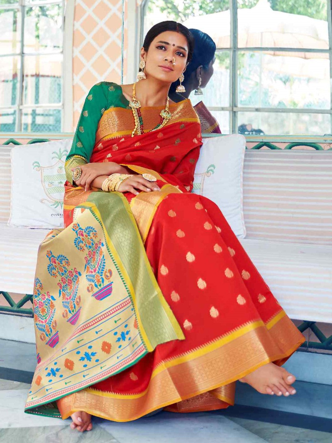 Chili Red Paithani Saree