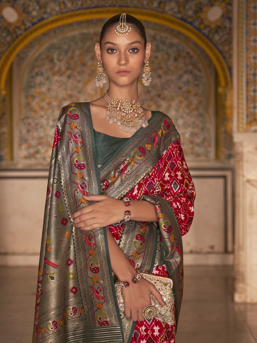 Deep Red Patola Paithani Silk Saree