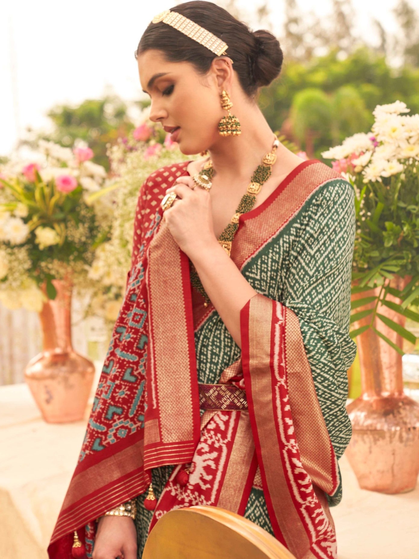 Deep Green and Maroon Patola Saree