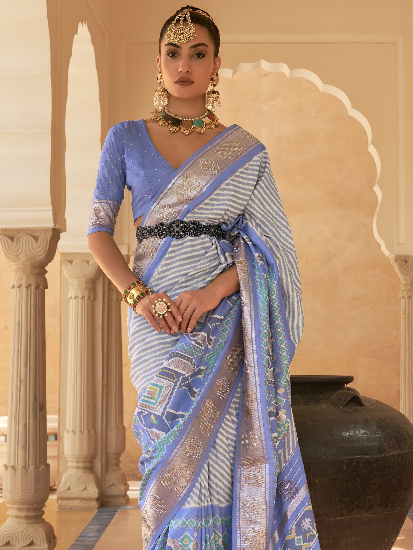 Cornflower Blue Woven Patola Saree