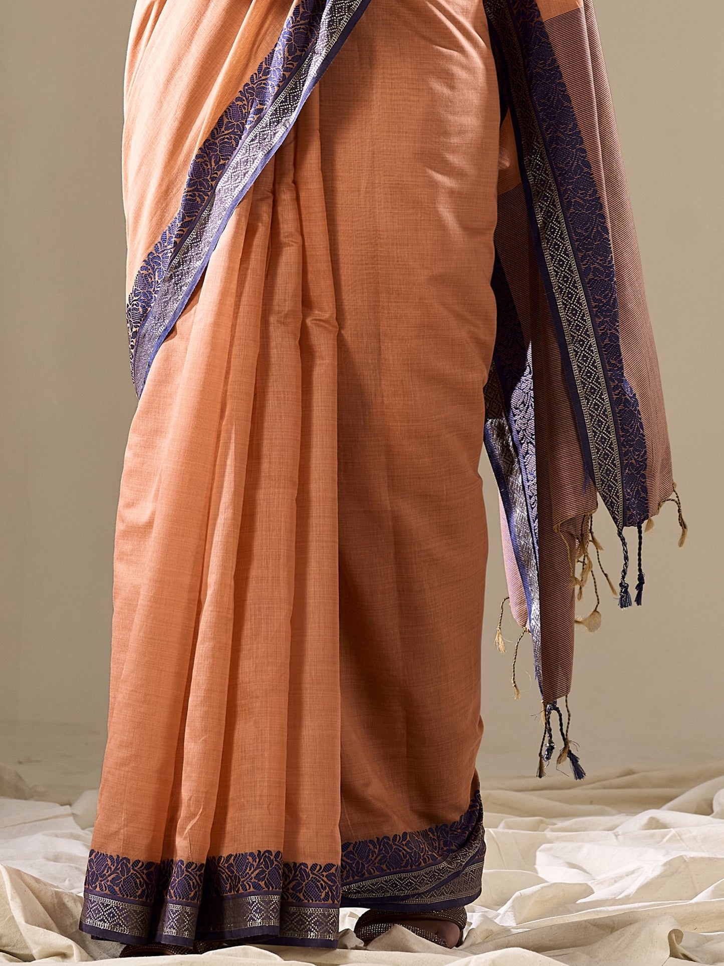 Jasper Orange Handloom Cotton Saree