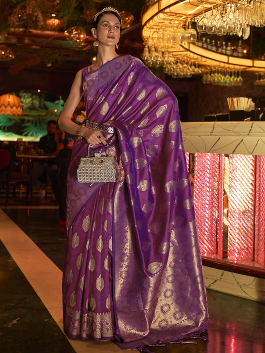 Dark Magenta Woven Banarasi Saree