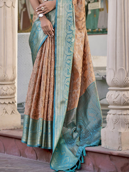 Sandy Brown Tissue Silk Saree