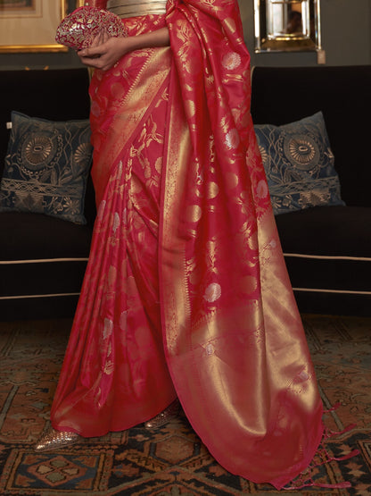 Carmine Red Woven Banarasi Saree