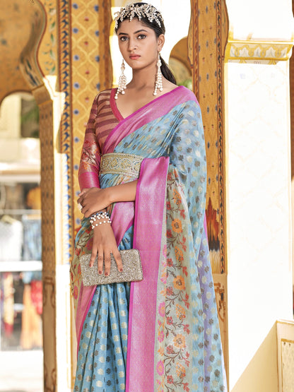 Pale Blue Tissue Silk Saree