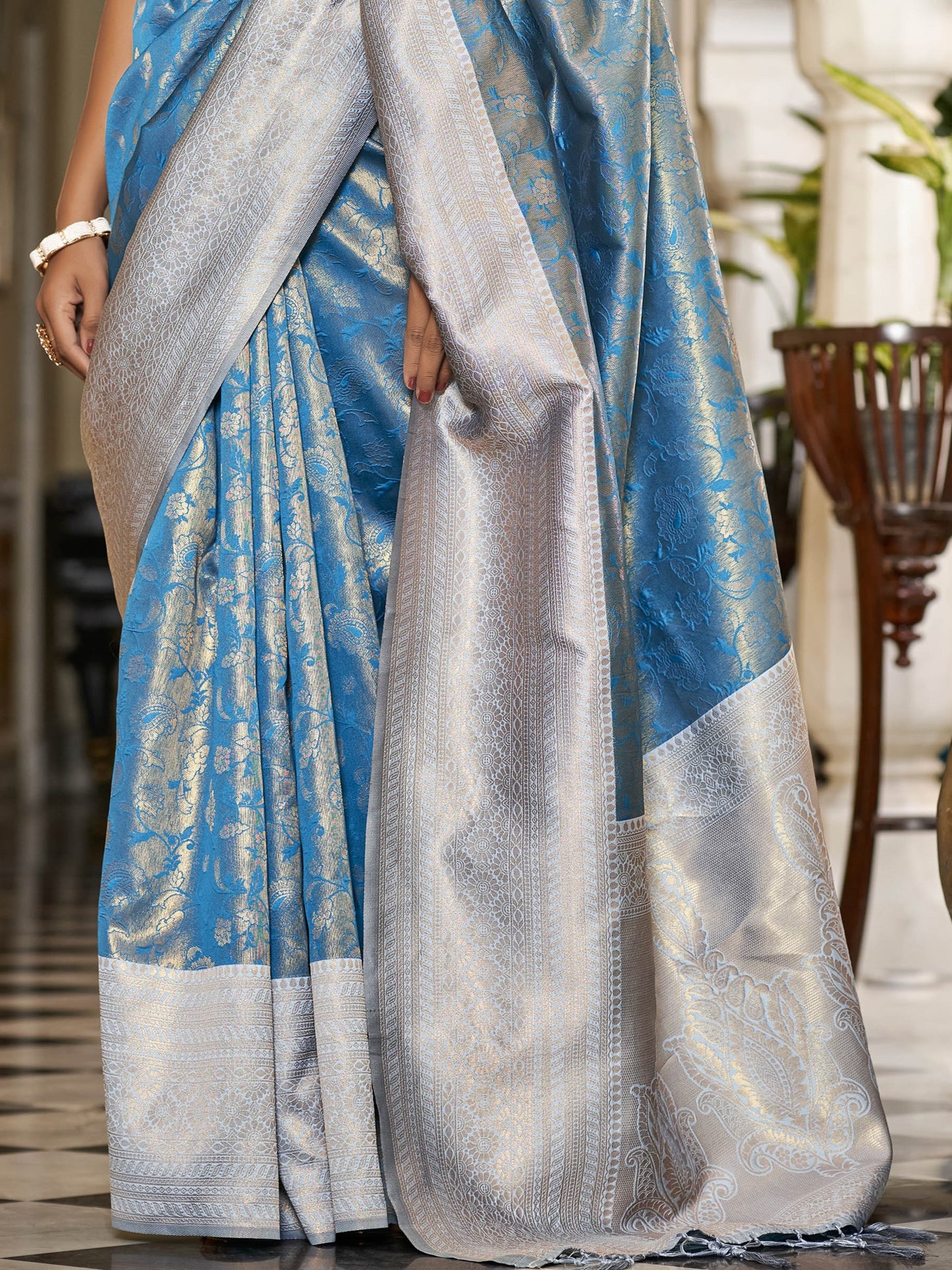 Argentinian Blue Kanjivaram Saree
