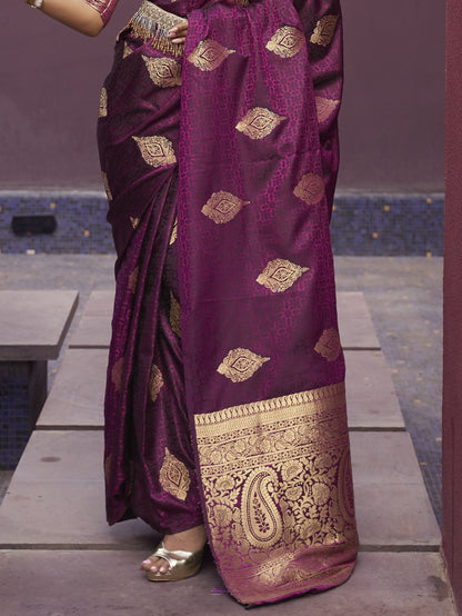 Deep Wine Satin Silk Banarasi Saree