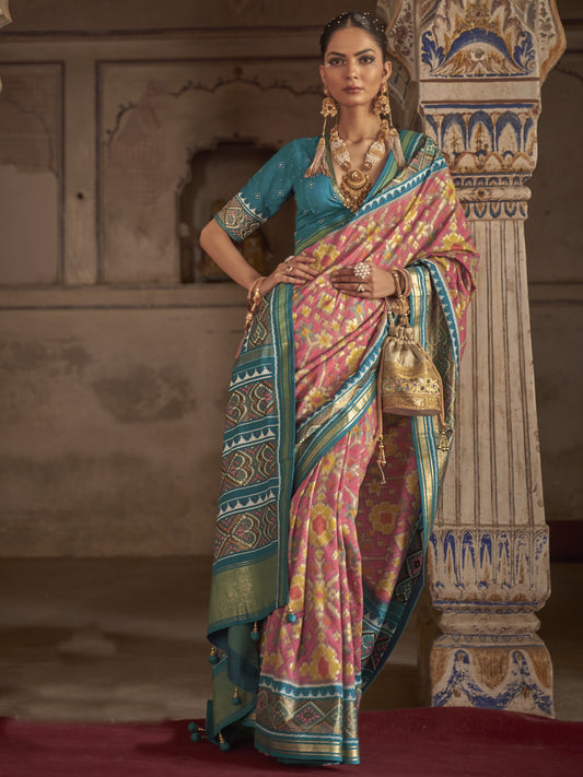 Salmon Pink Patola Saree