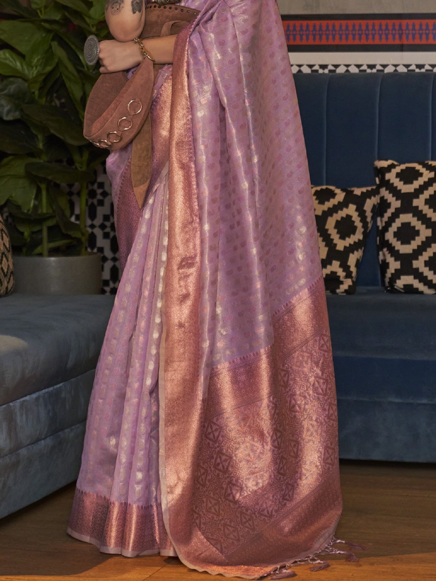 Lavender Pink Tissue Silk Saree