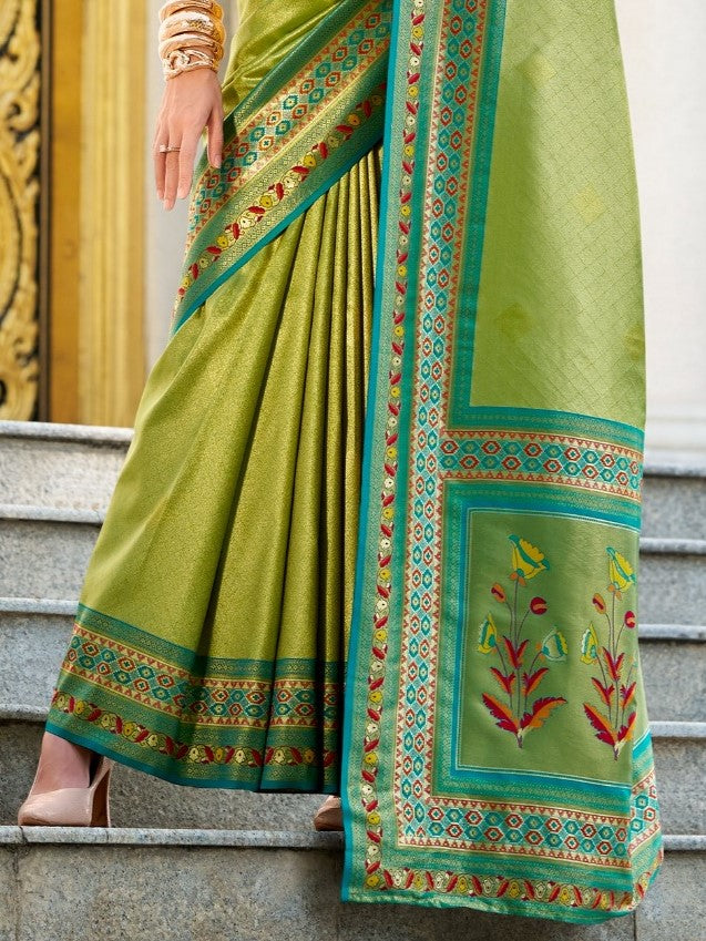 lemon green tissue saree