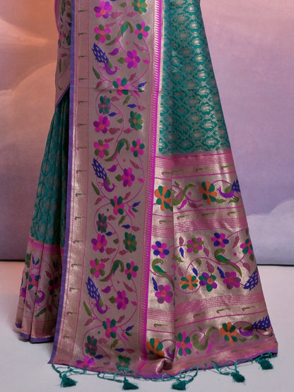 Rama Green Woven Paithani Silk Saree