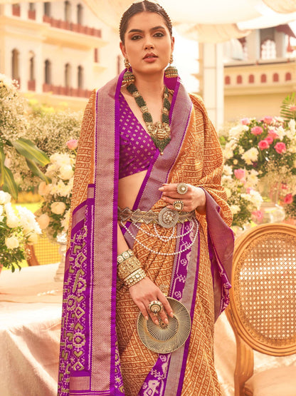Ochre Orange and Purple Patola Saree