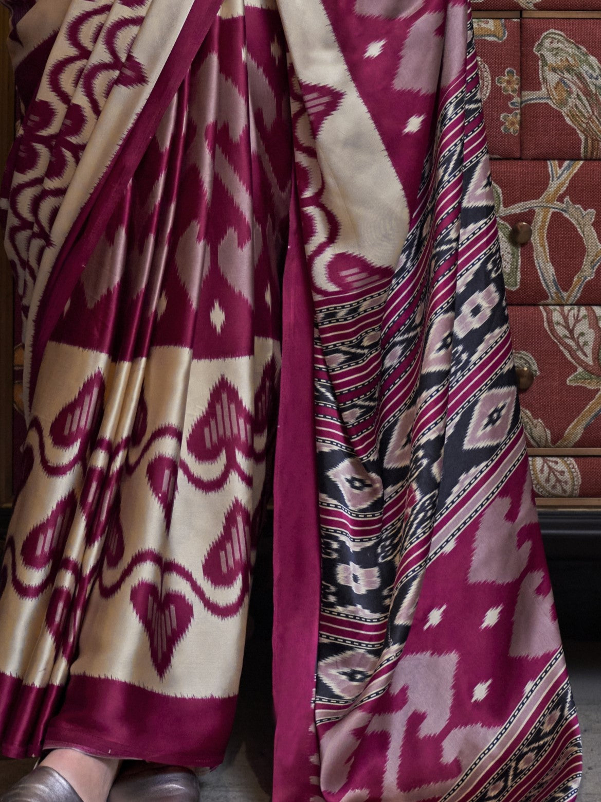 wine satin silk saree