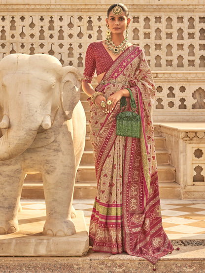 Sandy Brown Patola Saree
