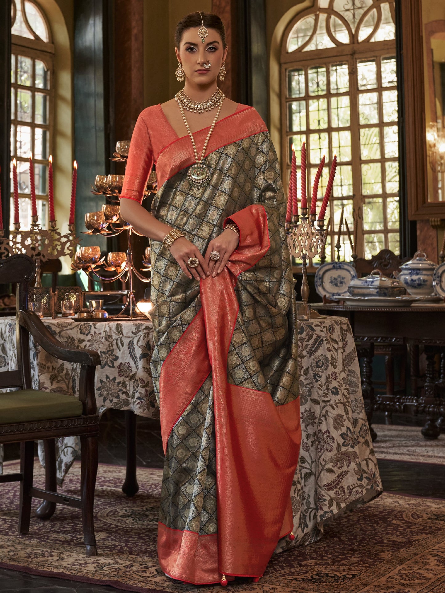 Jet Black Kanjivaram Saree