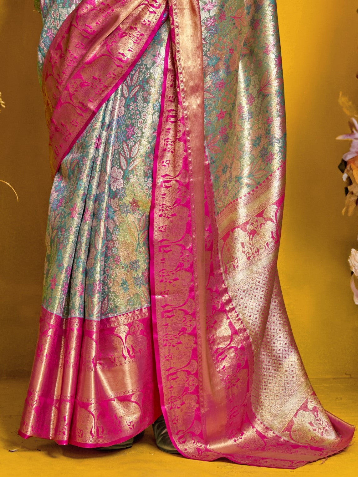 Antique Blue Duel Tone Woven Kanjivaram Silk Saree