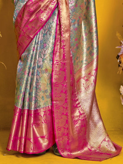 Antique Blue Duel Tone Woven Kanjivaram Silk Saree