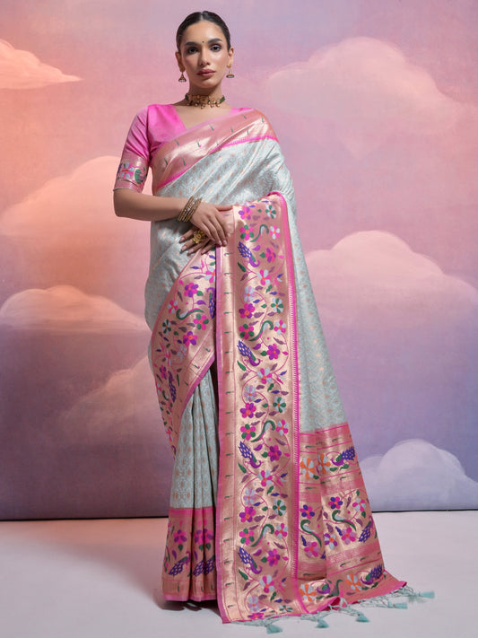 Sea Blue Woven Paithani Silk Saree