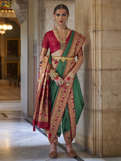 Pine Green Woven Paithani Saree